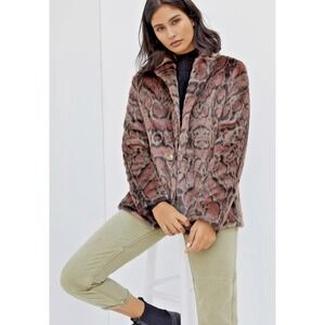 NEW Anthropologie Unreal Fur Leopard Faux Fur Statement Coat Vegan Rose‎ Small